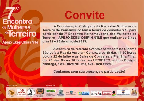 Convite: 7º Encontro de Mulheres de Terreiro em Recife