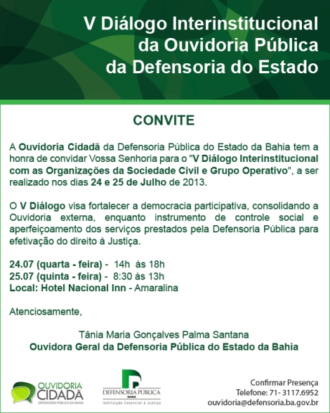 Convite - V Diálogo Interinstitucional da Ouvidoria